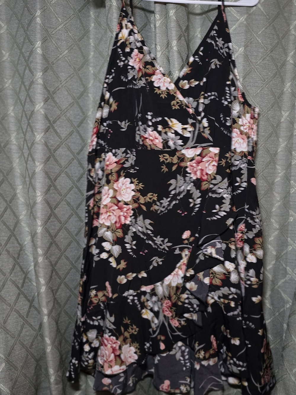 SHEIN Black Asymmetrical Floral Slip Dress with Pink Blooms